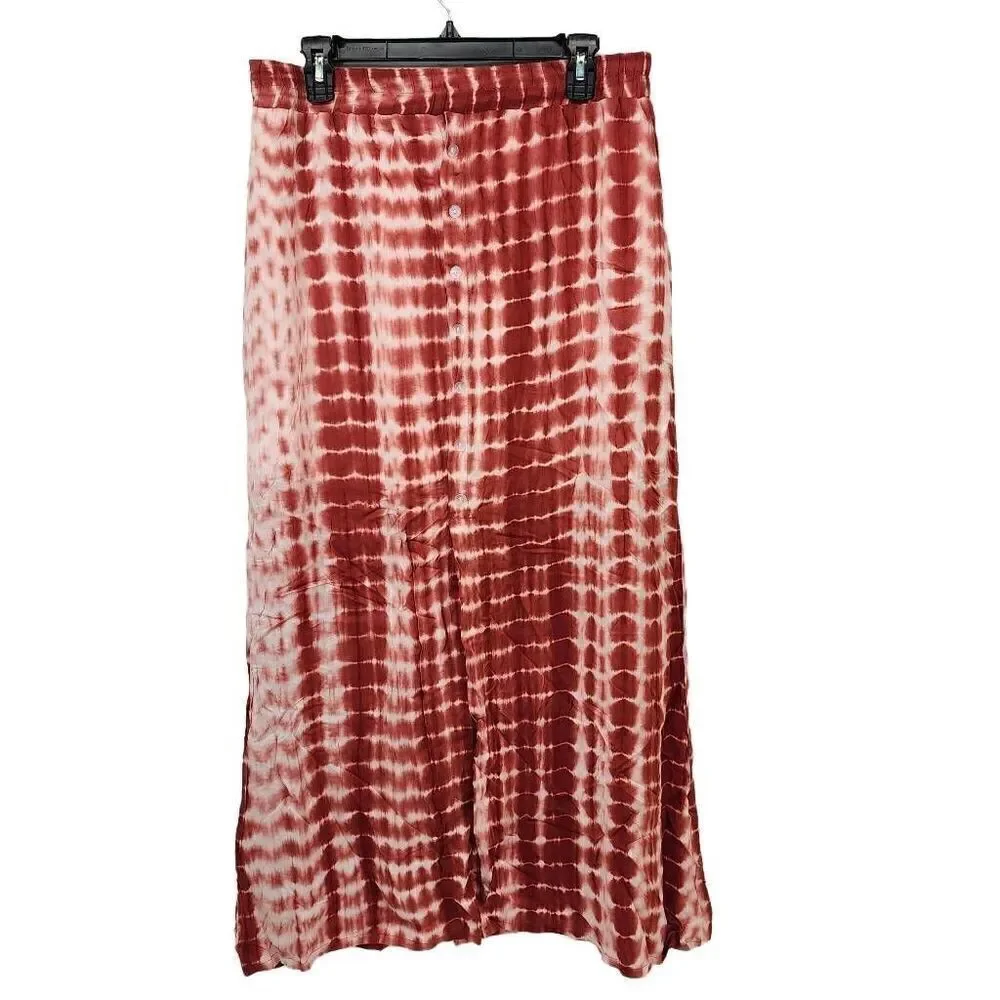PRETTYGARDEN Size Large Women’s Bohemian Tie Dye Print Long Skirts Button Down H